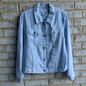 Jones New York Long Sleeve Button Up 100% Linen Jacket Women's Size L